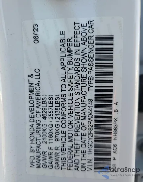 2023 Honda Accord Touring Hybrid z USA, uszkodzony, nr VIN 1HGCY2F82PA044148